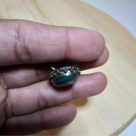 Vintage Sterling Silver 925 Oval Malachite Stone Ring Size 5.5-6 Weighs 10 Grams - Picture 6 of 10